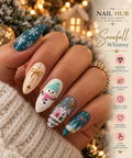 Snowfall Whimsy – Luxury Christmas Press-On Nails with 3D Snowman, Snowflakes & Festive Gold Accents