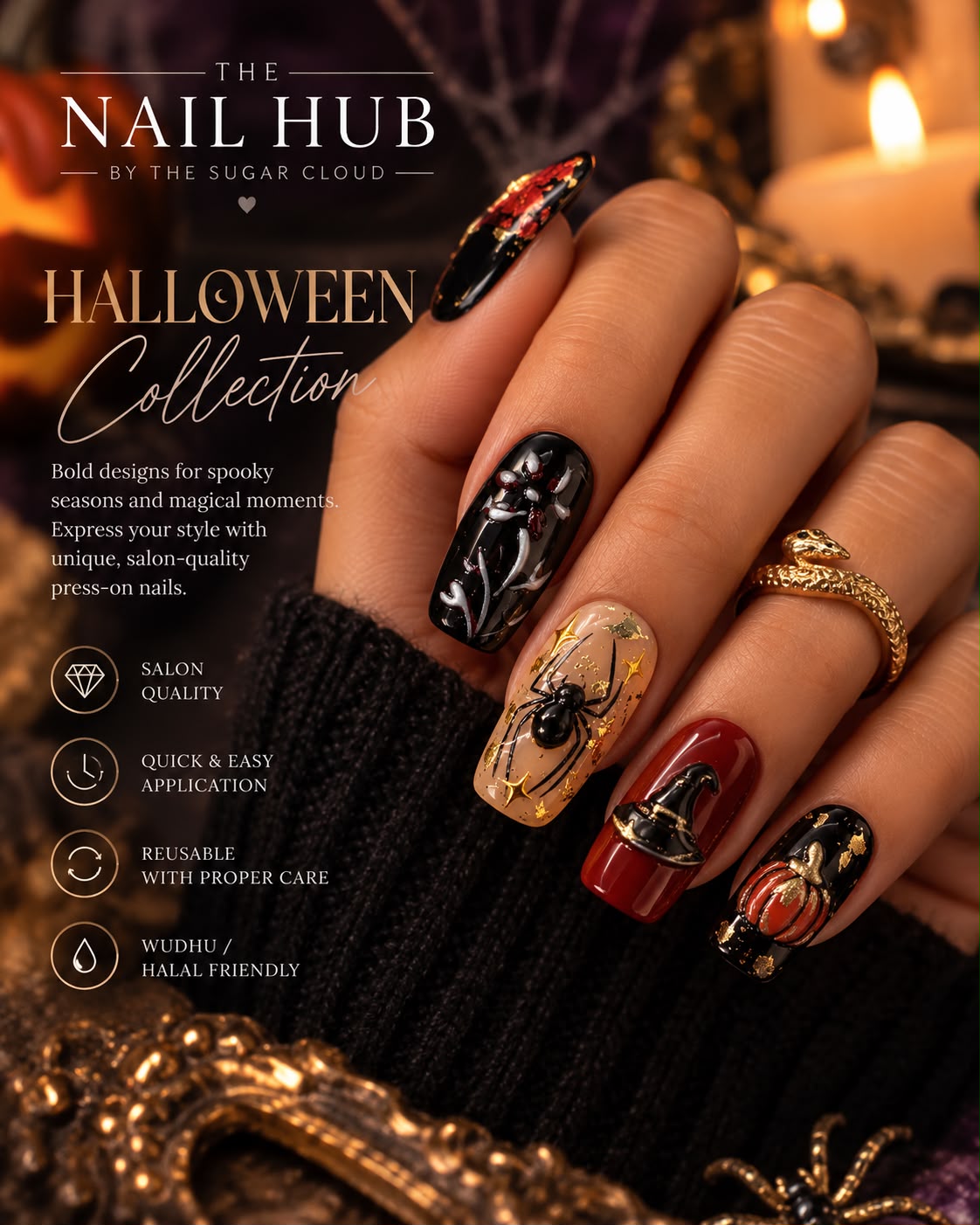 🖤 SET 1 — MIDNIGHT SPELL Black, burgundy, gold and mystical Halloween details.