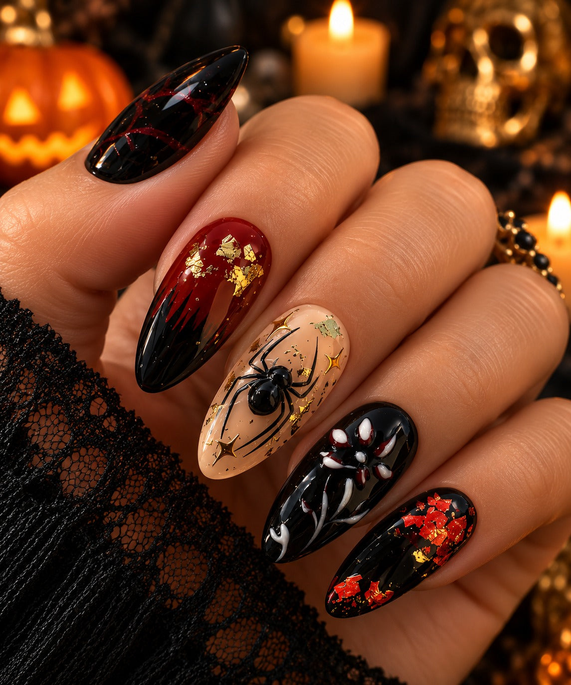 🖤 MIDNIGHT SPELL – Black, burgundy, gold and mystical Halloween details.