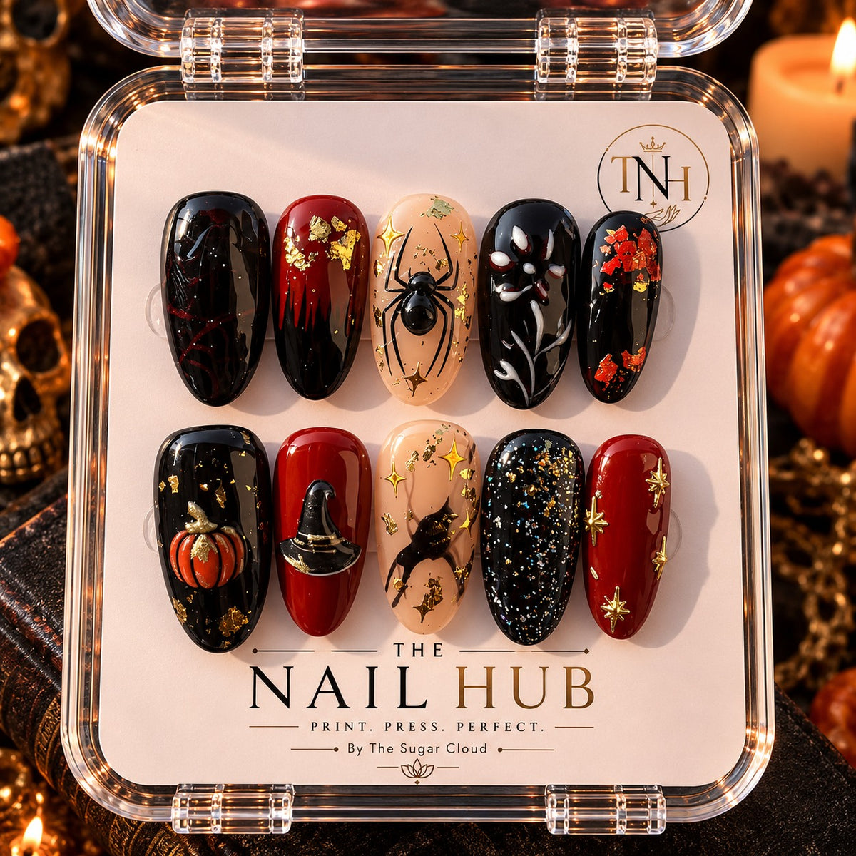 🖤 MIDNIGHT SPELL – Black, burgundy, gold and mystical Halloween details.